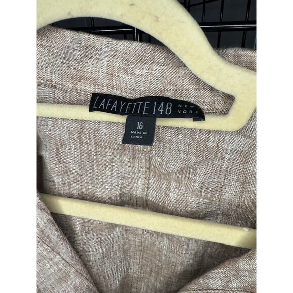 Lafayette 148 Tan Linen Buttondown Blouse Women's Size 16 - Picture 3 of 4